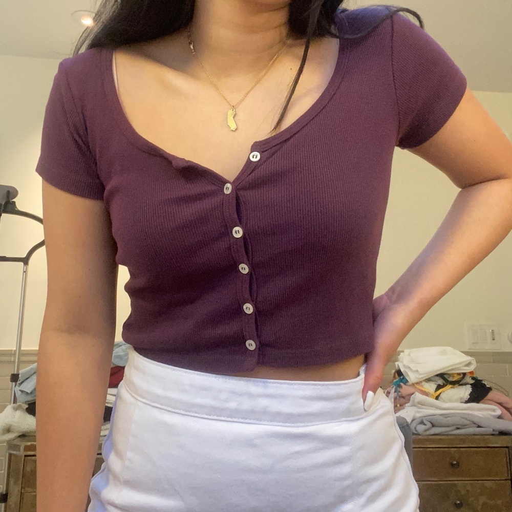 Brandy Melville Dark Purple Short Sleeve Zelly Top